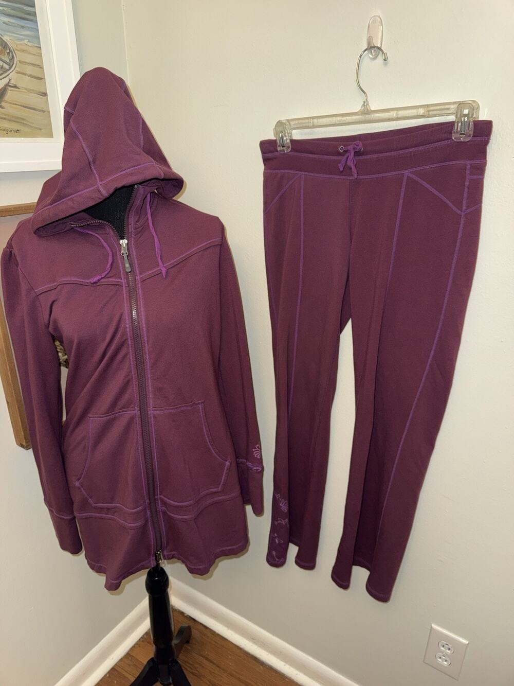 Athleta Sphinx purple long line hoodie and sweatpants set Yoga Small Y2K